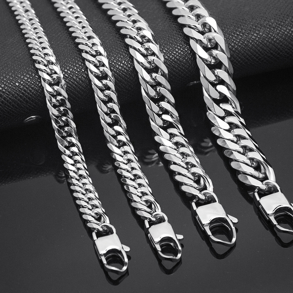 2025 k-estilo de tendencia creativa personalizada, collar de acero inoxidable y titanio, pulsera, cadena para hombres, hebilla cuadrada, cadena cubana para hombres