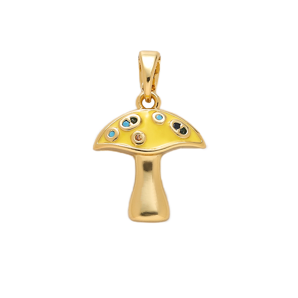 No Chain Chain Material 1 Piece Quantity 1 Piece Copper Zircon 18K Real Gold Plated Mushroom Polished Pendant Necklace