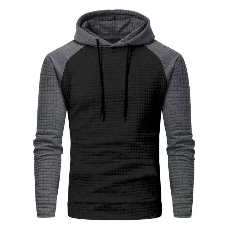 Herren neuer Jacquard-Pullover mit kleiner quadratischer Kapuze, modischer Farbblock, Freizeitpullover für schlanke Männer_voghion.com