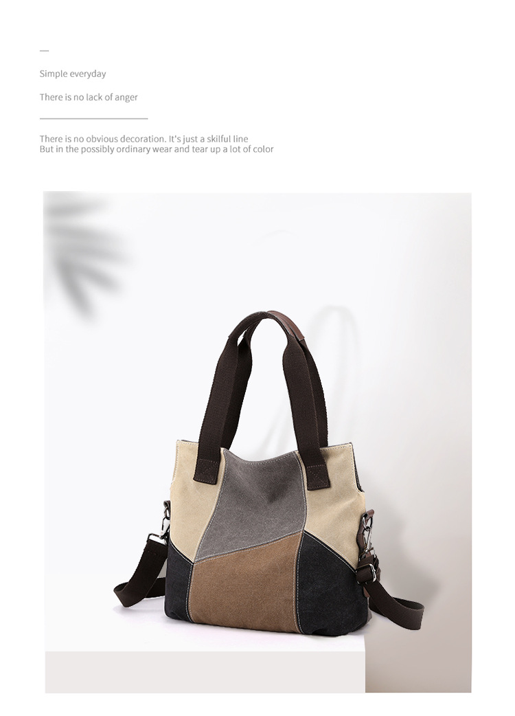 Sac pour femmes de mode simple sac en toile de couleur contrastée femme grande capacité rétro sac en tissu de couture de couleur contrastée nouveau sac à main à bandoulière_voghion.com