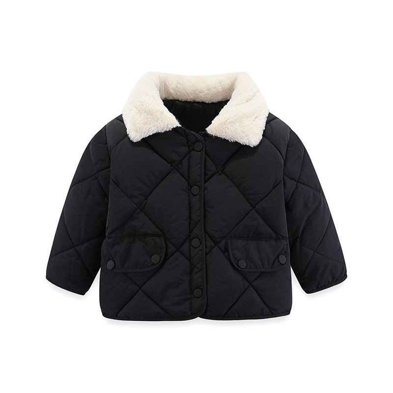 Chaqueta acolchada de algodón suelta de estilo coreano para niños Chaqueta acolchada de algodón corta a cuadros de diamantes para niños Chaqueta acolchada de algodón para hombres y mujeres con cuello de piel caliente engrosada para bebés