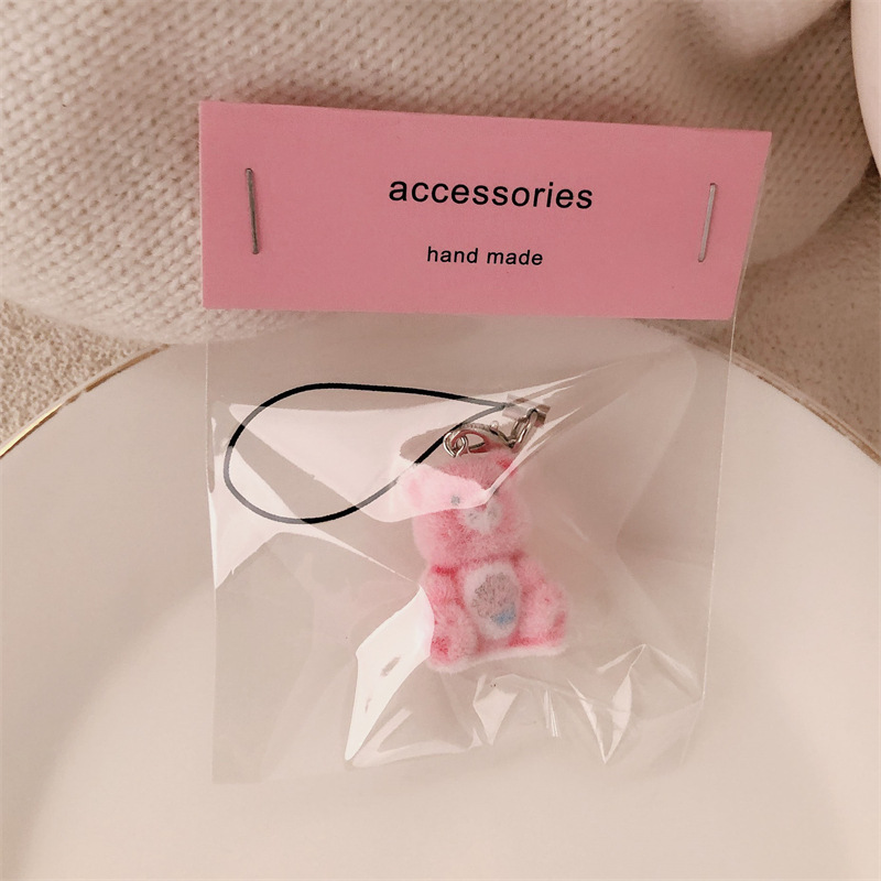 Colgante de oso de dibujos animados tridimensional flocado, cordón de niña linda, bolso de estudiante de felpa, colgante de bolso, colgante de teléfono móvil