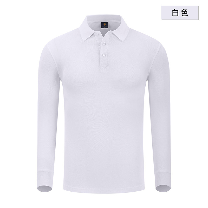Otoño y invierno de color sólido cuello polo camiseta de polo de algodón blanco camiseta de polo de hombre manga larga vestido de trabajo personalizado bordado