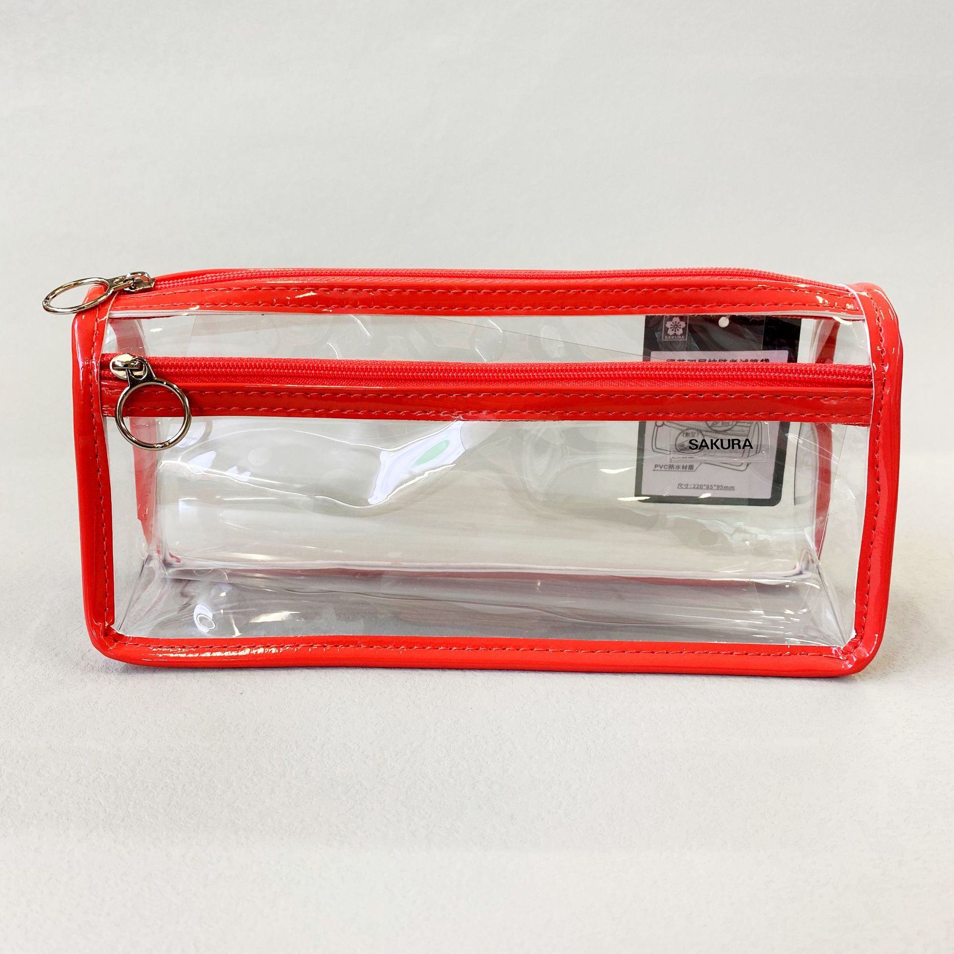 Japonés Sakura flor de cerezo transparente examen lápiz caso doble cremallera simple gran capacidad lápiz caso para hombres y mujeres estudiantes