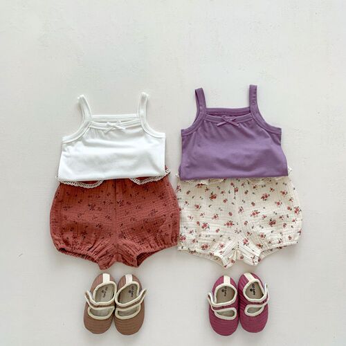 new baby girl summer camisole suit baby girl summer dress Korean style floral shorts two-piece set