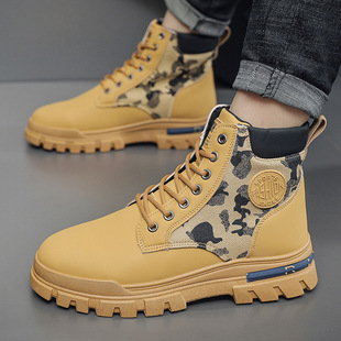 2025 Autumn New Men's Martin Boots Men's Shoes British Style Rhubarb Boots Outdoor Trendy Men's Boots Fashion Work Boots