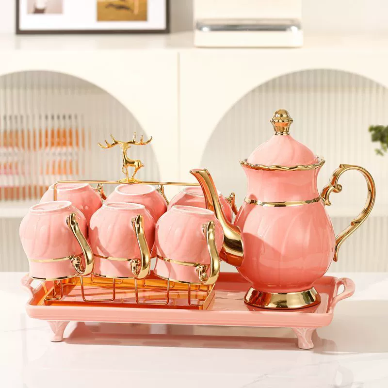 High-end ceramic tea set for living room for home use, tea cup, teapot, European style, light luxury style