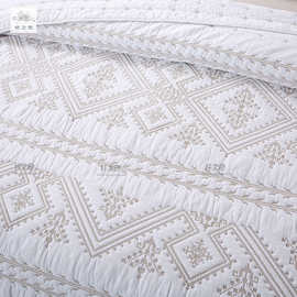 36Y7出口欧式全棉复古美式纯色白色绗缝被三件套床上用品夏凉被床