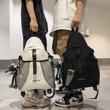 新款工装韩版单肩包男大容量潮男潮女简约斜挎包网格休闲旅行背包