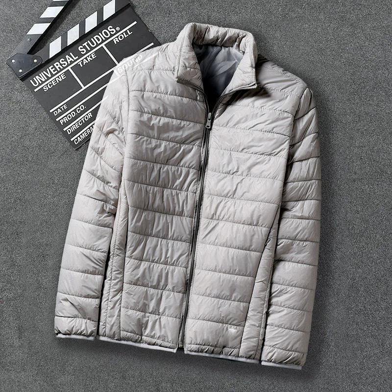 Light and thin men's down jacket with down with hood, plus size, slim fit
