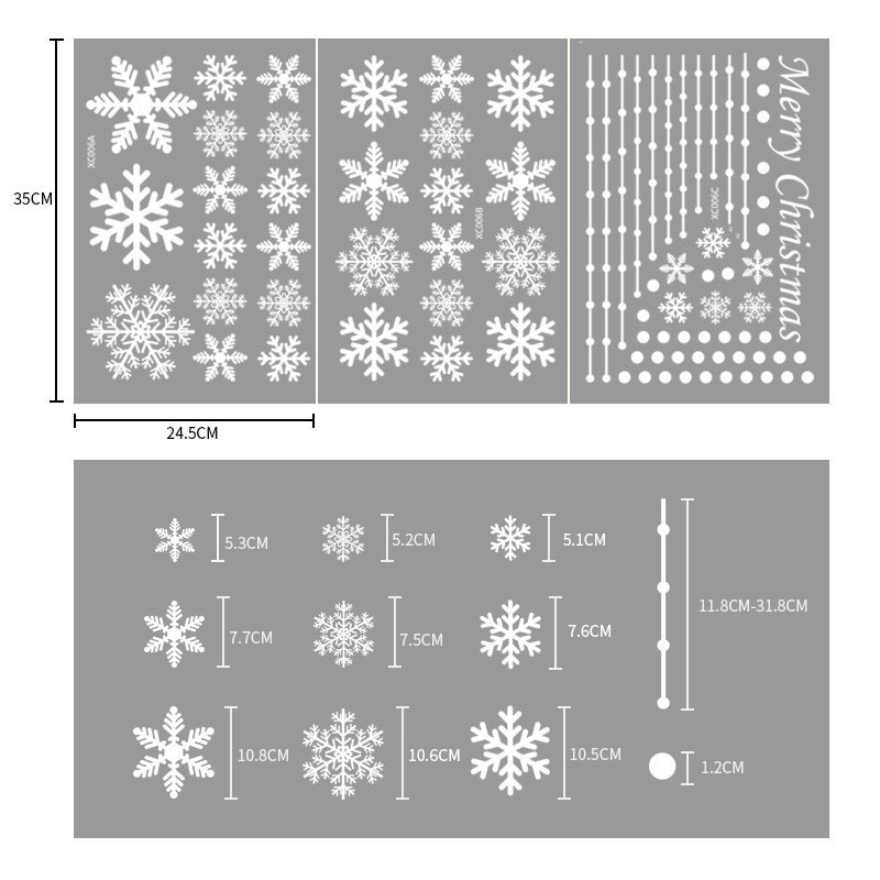 クリスマス装飾品ガラス静電気シールクリスマスパーティー装飾雪窓貼りクリスマス吊り球鈴貼り絵|undefined
