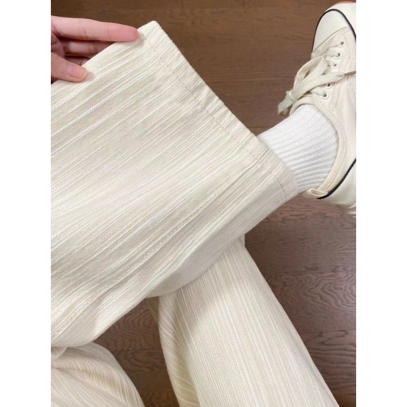 흰 청바지 아이보리 줄무늬 캐주얼 여성의 봄과 여름 넓은 다리 바지 느슨한 덤핑 바지