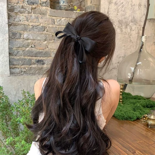 高级感立体黑色蝴蝶结飘带发夹女后脑勺弹簧夹优雅气质半扎发头饰