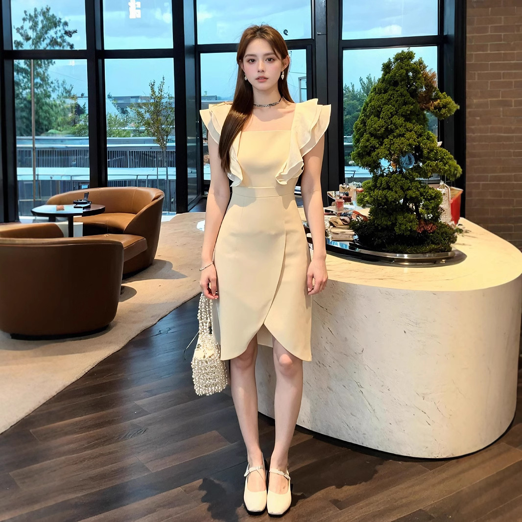 Váy mini nữ thắt eo kiểu Pháp không đối xứng — Màu mơ chi tiết 3