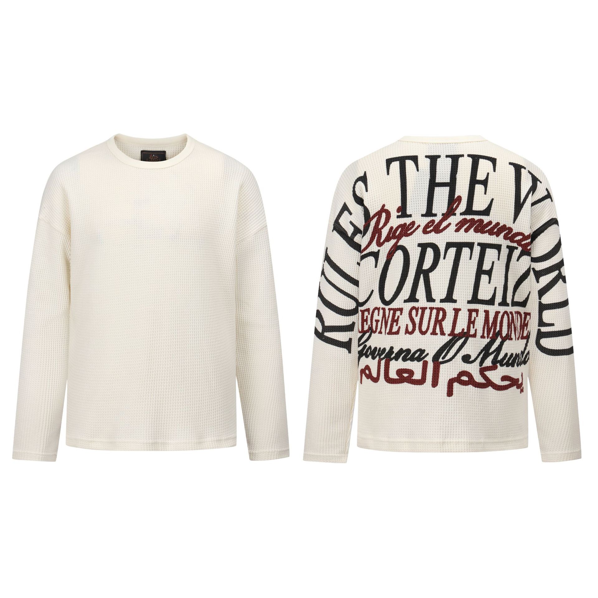 American street hip-hop Corteiz niche letter print high-quality waffle knit long-sleeved T-shirt crew neck base layer
