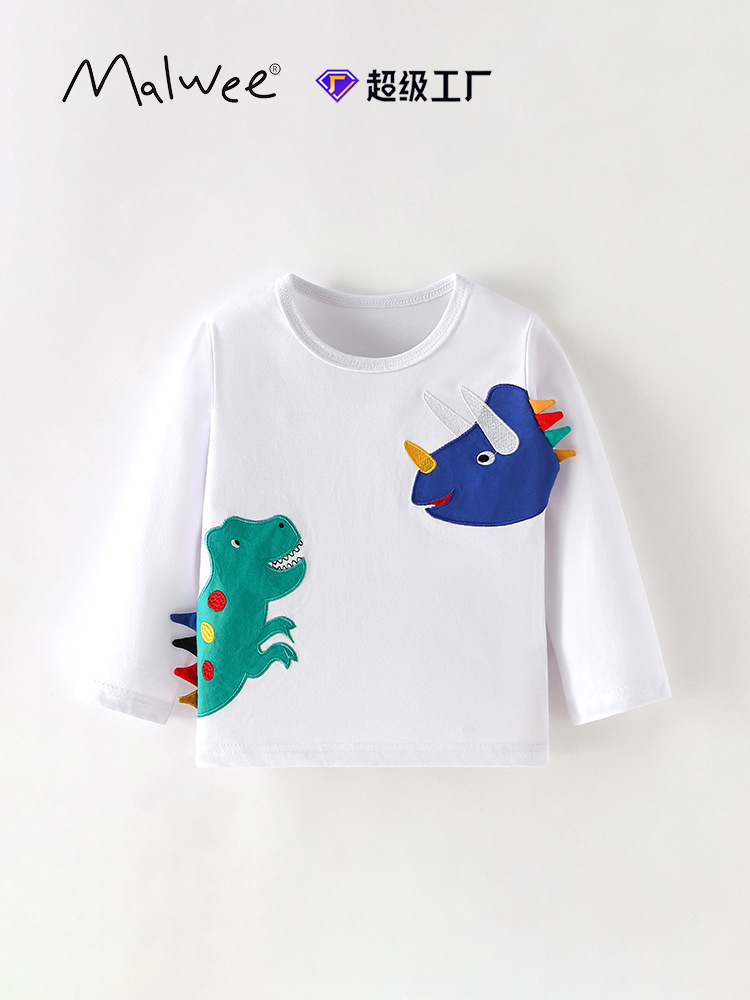 Malwee camiseta de niño otoño y invierno nuevo estilo europeo y americano para niños de manga larga base casual de cuello redondo ropa superior para niños