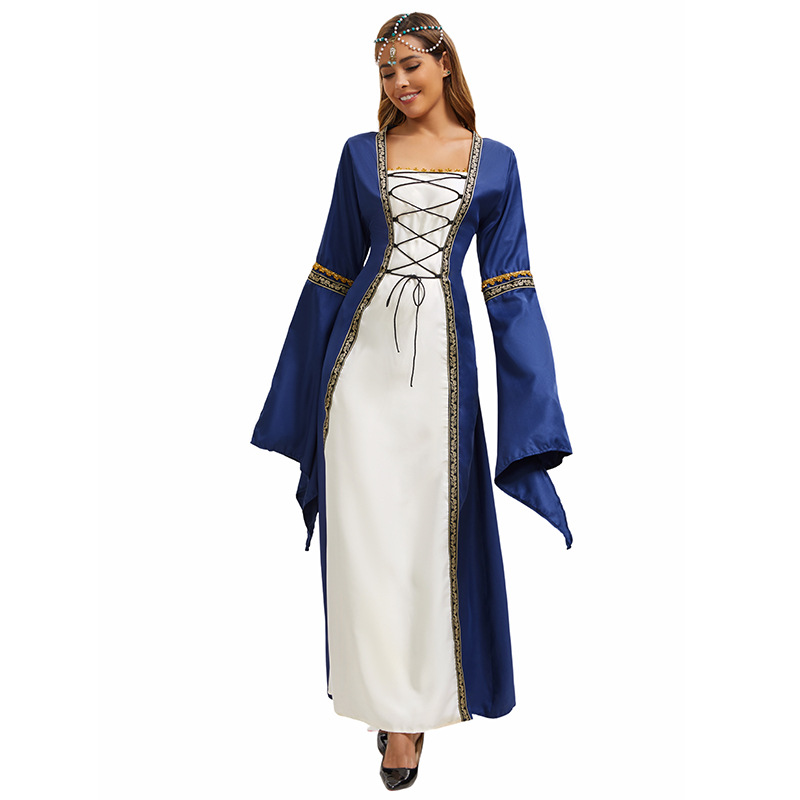 2025 European And American Style Square Neck Flared Sleeve Long Dress Gothic Retro Women's Clothing Medieval Court Gown_voghion.com