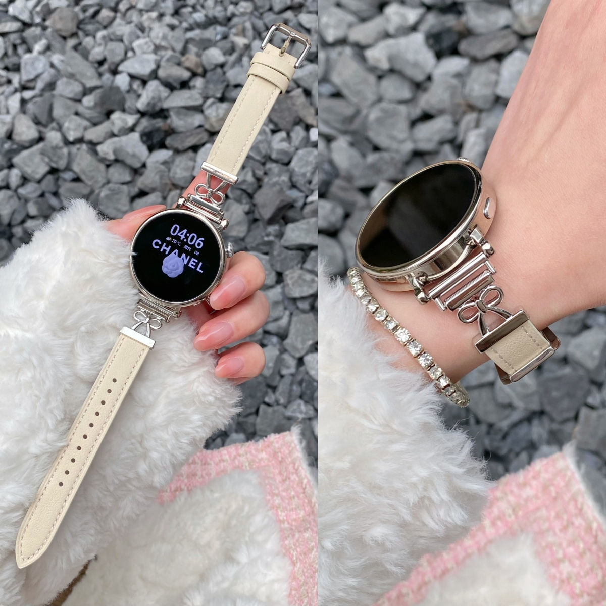 Suitable for Huawei Gt5 Watch Gt4 Strap Fit4 Female Bow Xiaomi 8/9Pro Leather Samsung Watch Strap