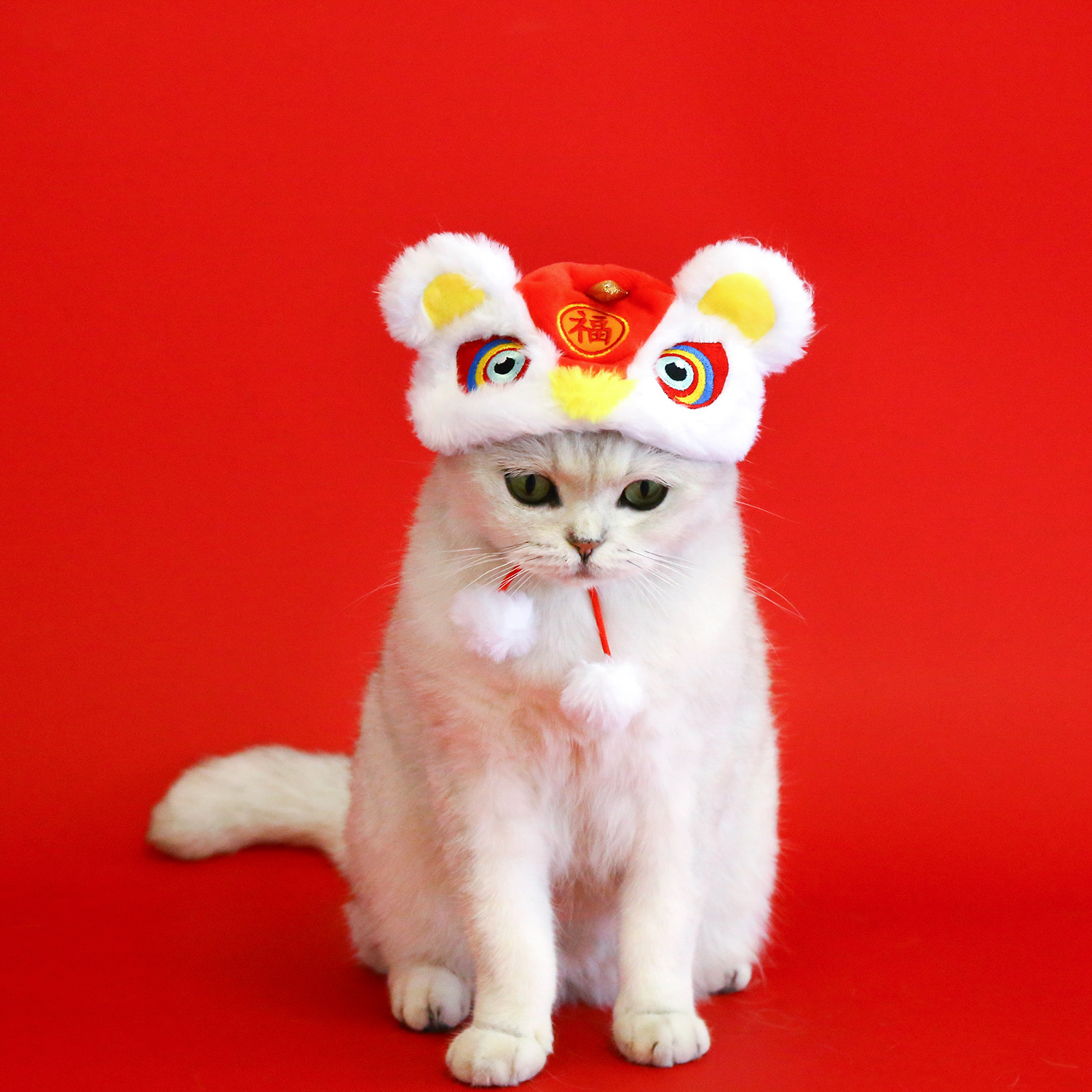 2024 mascota León sombrero felpa de dibujos animados Año Nuevo Festival Primavera estilo chino gato oso peluche cachorro tocado chal
