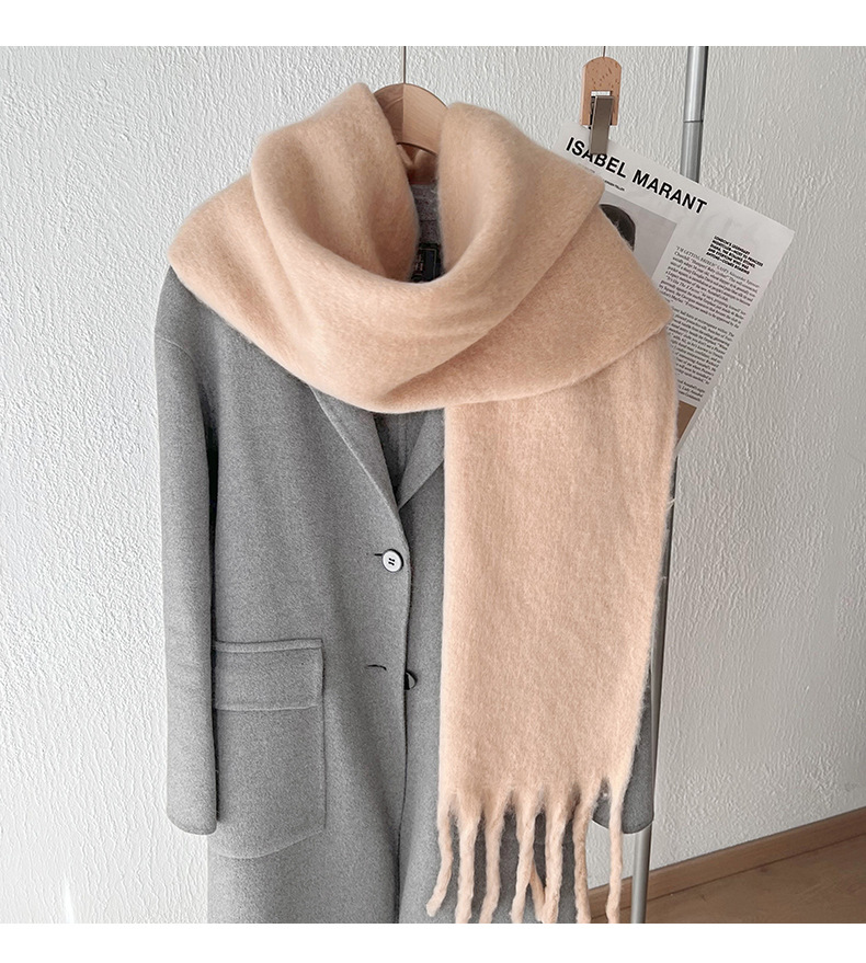 Solid color mohair with lazy style, soft fluffy solid color, big pull hair warm scarf for students and couples_voghion.com