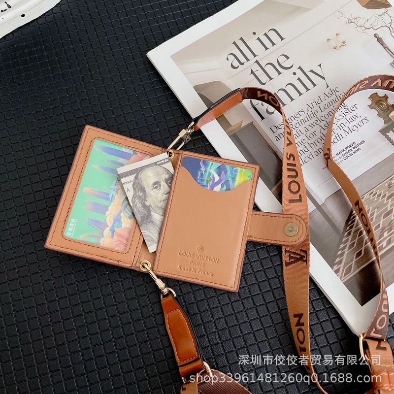 欧美格子适用工作证银行卡挂脖工牌门禁卡套皮质斜挎挂绳男女挂脖|undefined