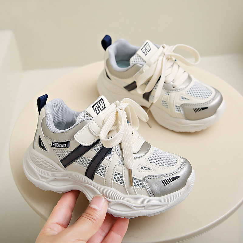 2025 primavera nuevo estilo zapatos de papá para niños moda todo-fósforo zapatos deportivos para niños zapatos para correr para niñas de una sola red ligeros y transpirables