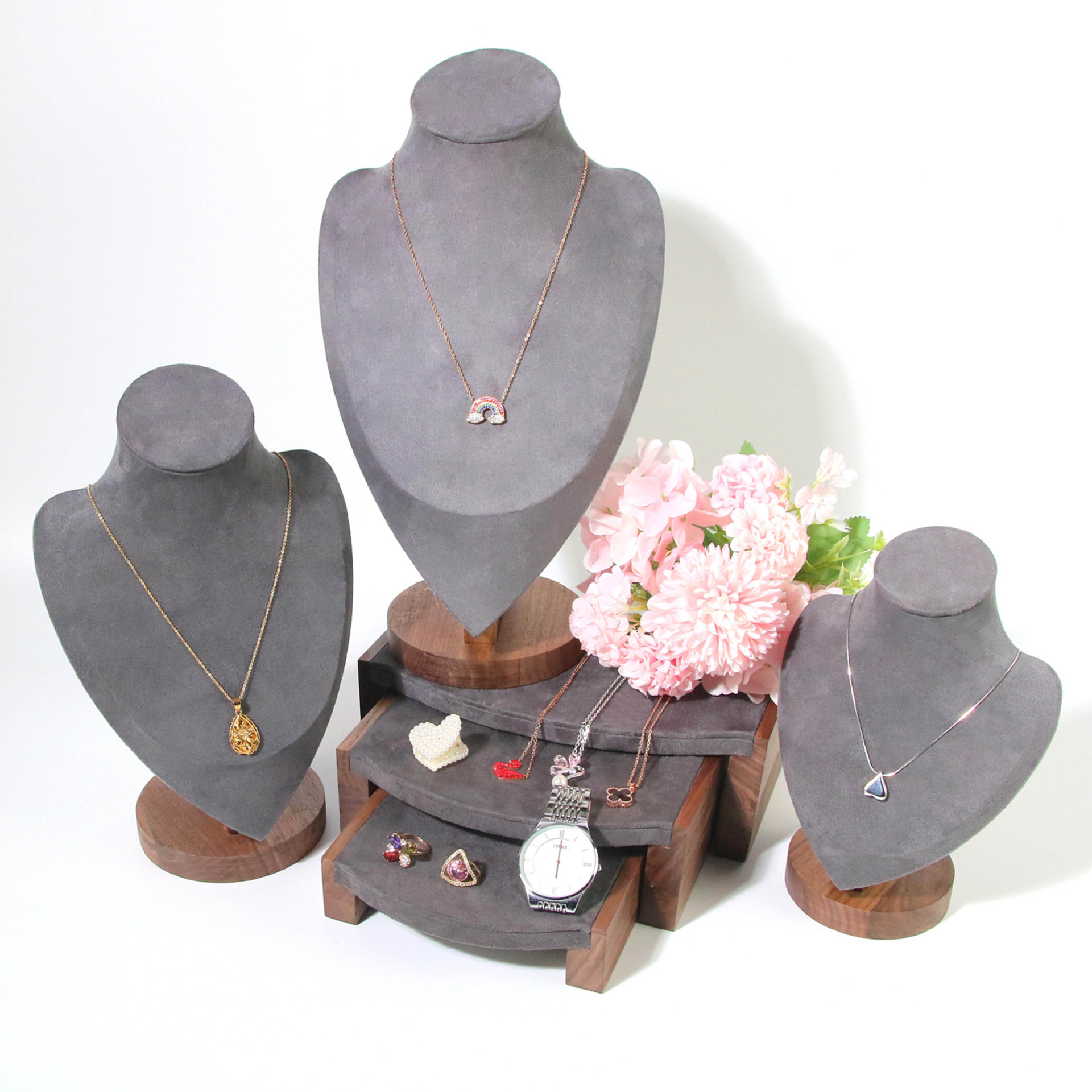 Walnut wood necklace display stand pendant necklace rack jewelry stand bust neck model stand jewelry counter display piece