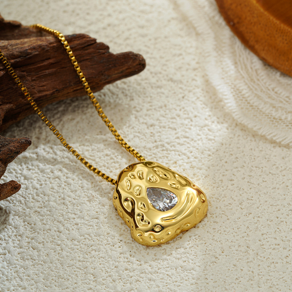 Vacation, Simple Style Style Wholesale Jewelry Vacation Simple Style Water Droplets 304 Stainless Steel Zircon Inlay Pendant Necklace Box Chain