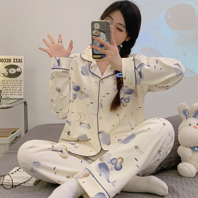 가을과 겨울 문 의류 순면 클래스 A 봄과 가을 산후 수유 임신 여성 잠옷 임산부 느슨한 세트