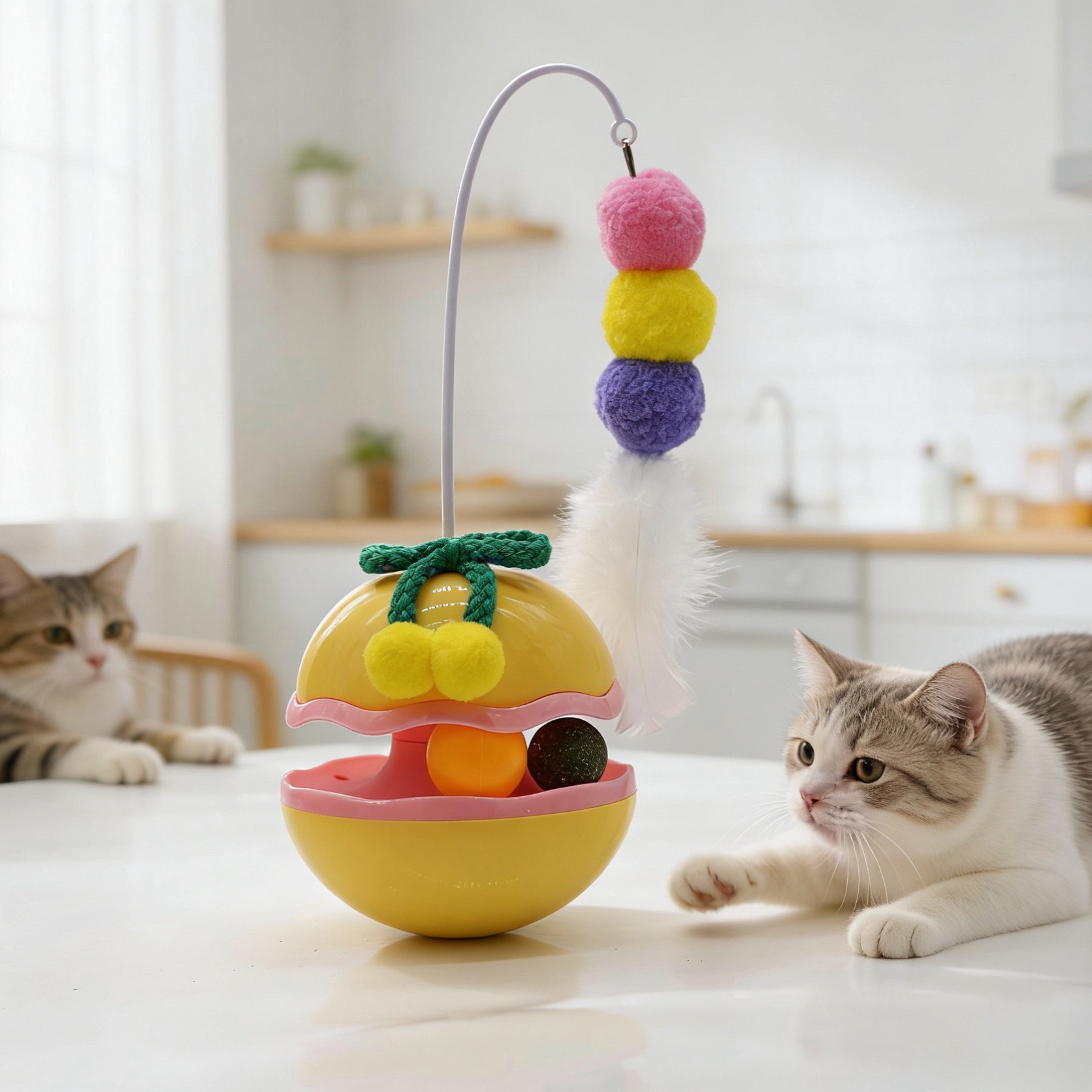 Juguete Tumbler con Plumas para Gatos de Plástico, Interactivo, para Interior