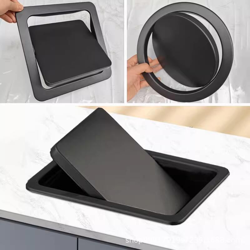 Countertop Embedded Black Swing Lid Embedded Trash Can Lid Round Garbage Storage Bucket Bathroom Pop-Up Lid