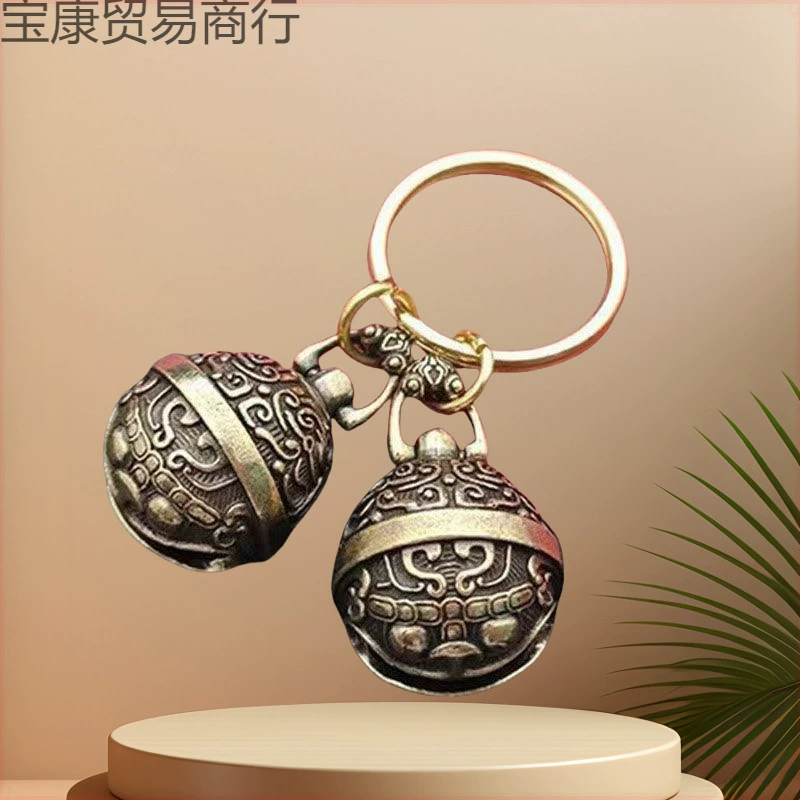 Медный колокольчик Чистая медная подвеска проколотый творческий латунный ошейник автомобильный брелок ретро кошачий орнамент для домашних животных