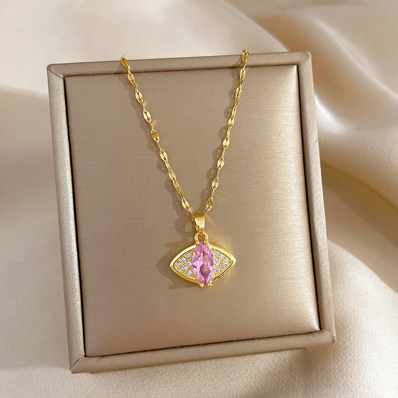 Fashion Eye Stainless Steel Copper Inlay Zircon Pendant Necklace 1 Piece