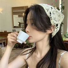 法式小头巾女夏田园风蕾丝钩花发带海边多巴胺少女针织三角巾发饰