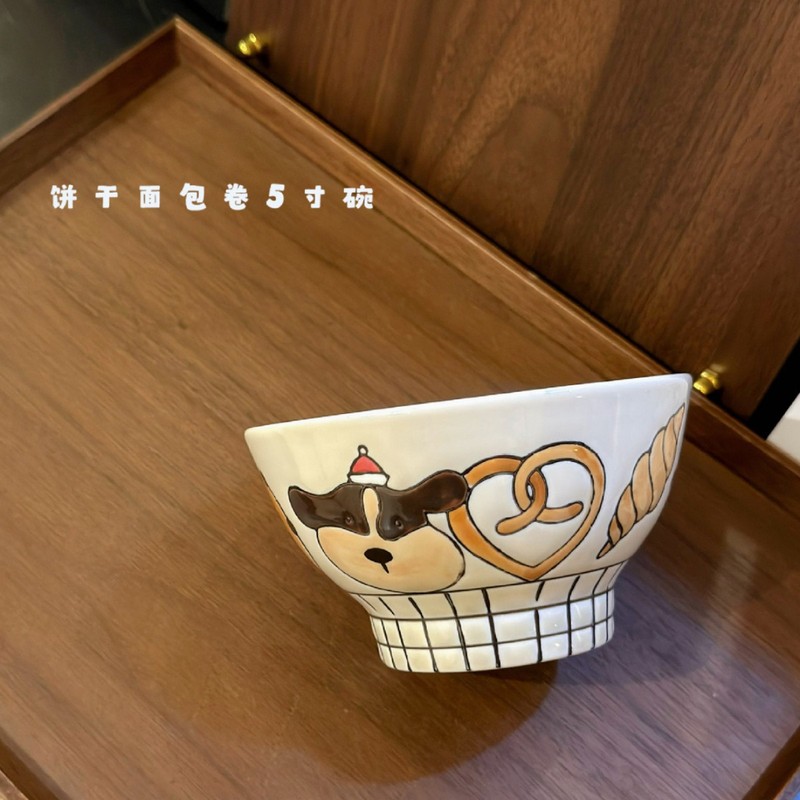 オリジナルのかわいい熊の手描きの釉薬の下で、高温の陶磁器の碗の5寸のご飯の碗のカップルの碗の顔の碗の高い足は熱を防ぎます。|undefined