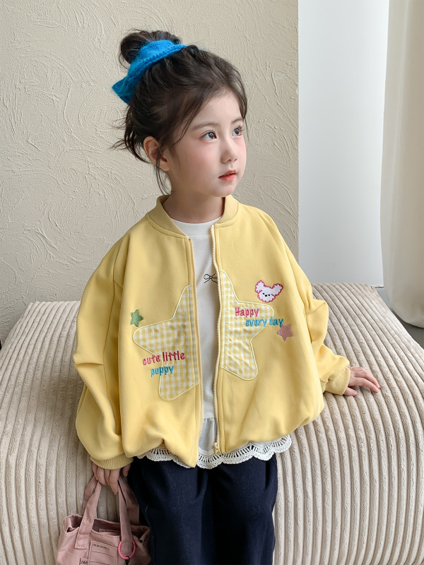 女童外套春秋款2025新款洋气女宝宝秋季五角星上衣儿童秋装棒球服|undefined