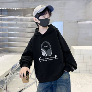 男童中大童2026新款潮酷长袖连帽耳机印花卫衣秋款休闲帅气时尚
