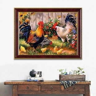 2024 new cross stitch new thread embroidery living room dining room cock hen figure precision printing handmade embroidery