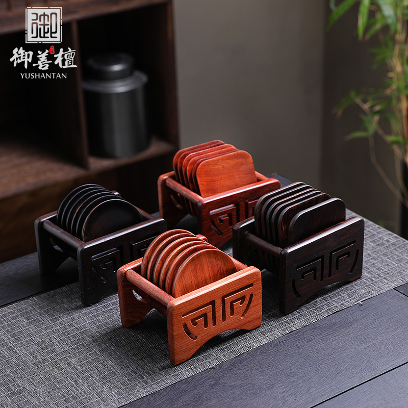 Tea Cup Insulation Pad Ebony Solid Wood Round Cup Mat Rosewood Tea Art Tea Set Accessories Tea Ceremony Walnut Wood Set 