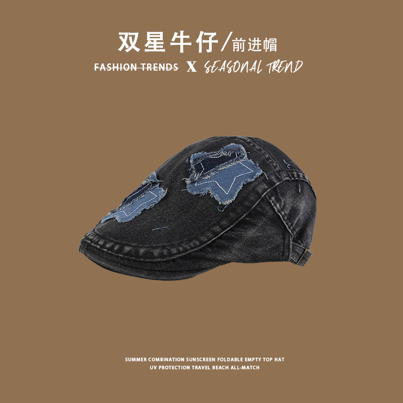 前进帽女秋冬复古简约反戴贝雷帽户外显脸小鸭舌画家帽大头报童帽|undefined