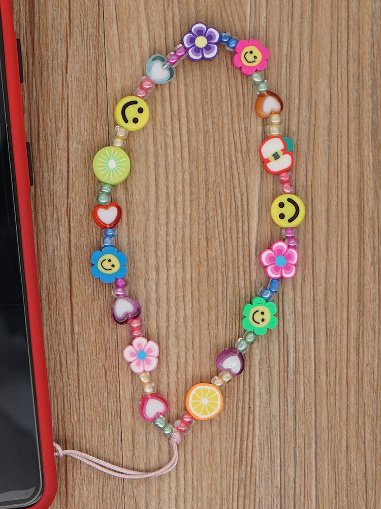 Simple ethnic smiling face woven beaded mobile phone chainpicture7