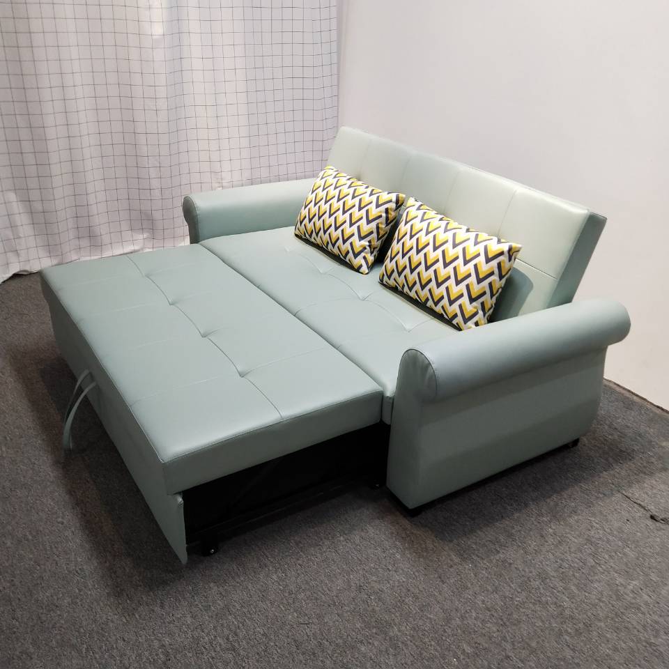 Sofá cama multifuncional verde claro pequeño tipo de casa de látex doble doble triple plegable sofá cama de cuero