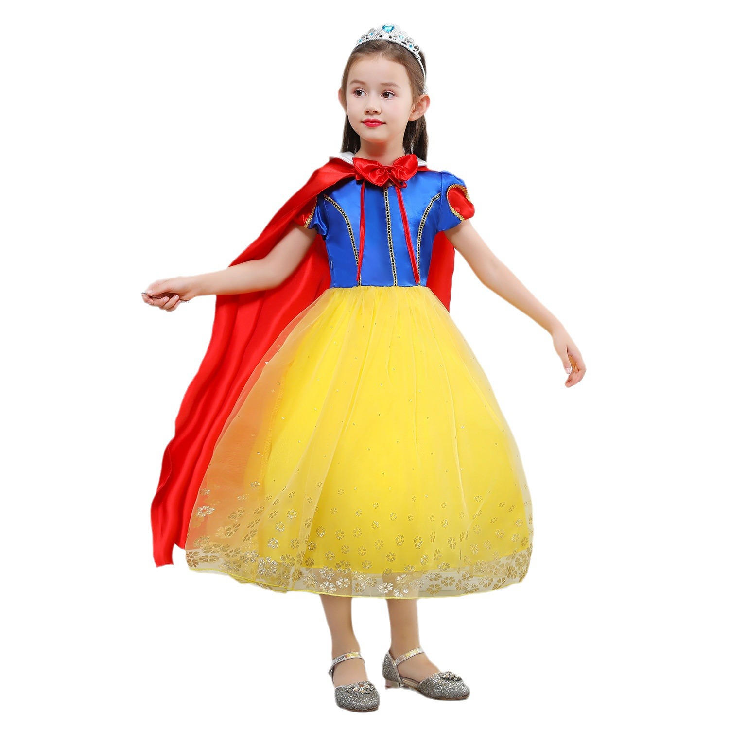 Vestido blanco de nieve para niños de comercio exterior transfronterizo con chal largo pettiskirt bronceado vestido de flores para niñas