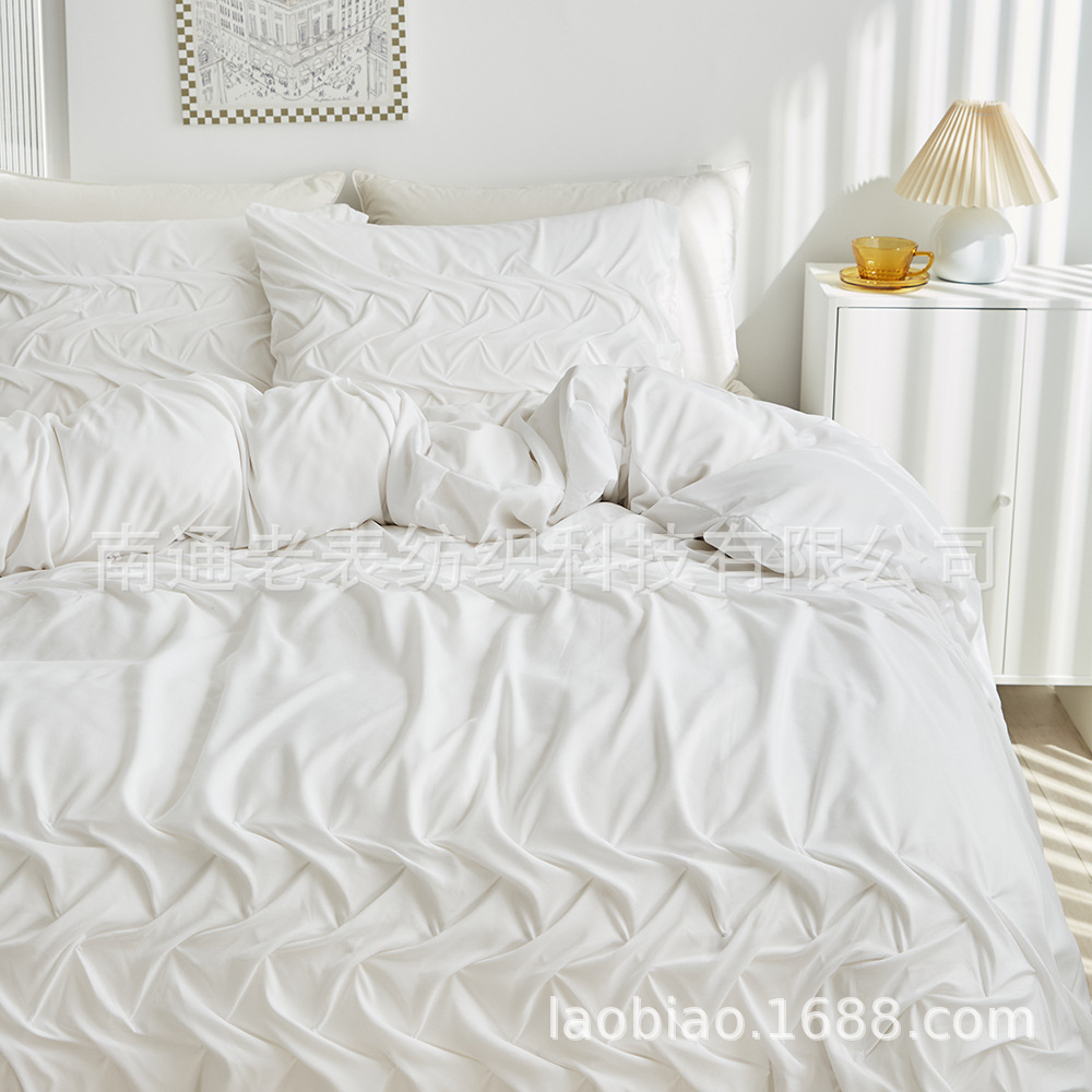 跨境欧美亚马逊速卖通床上用品工艺3D纽花纯色素色被套枕套三件套