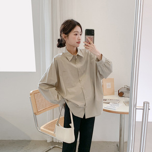 Spring new maternity clothes Korean style maternity shirt casual lapel long sleeve shirt textured cotton top versatile