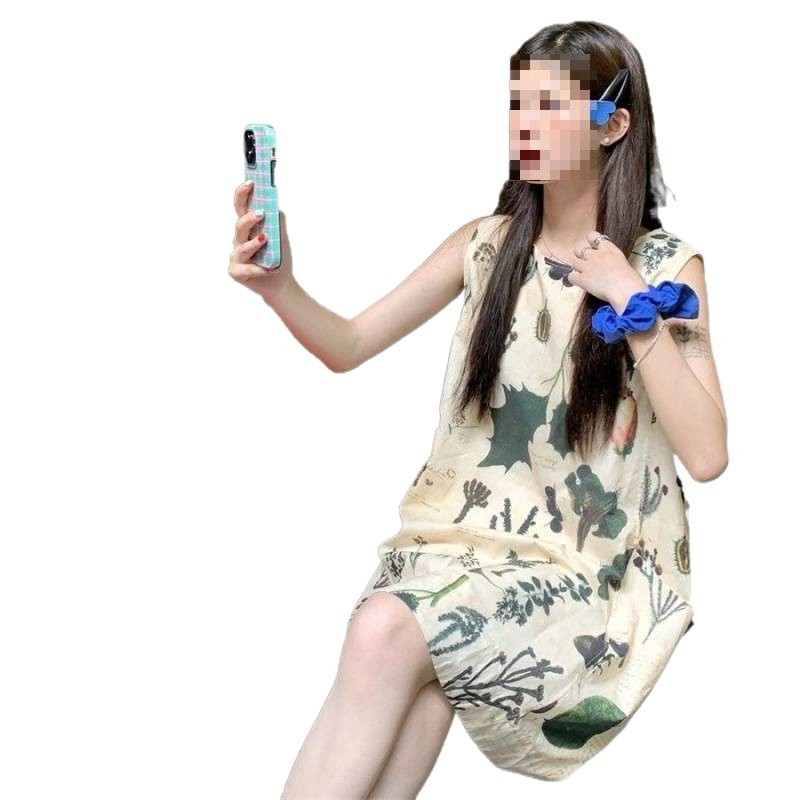 复古碎花背心裙女装夏季新款小个子设计感显高宽松无袖连衣裙ins|undefined