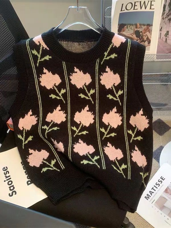 24 invierno Puyuan otoño nuevo suéter chaleco retro 2024 ropa de mujer estilo pastoral suelto image 5