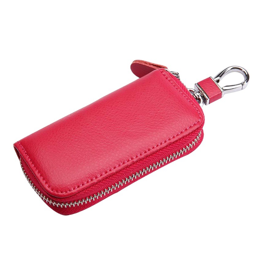 Genuine Leather car key case men's and women's cowhide key chain large capacity zipper key card holder