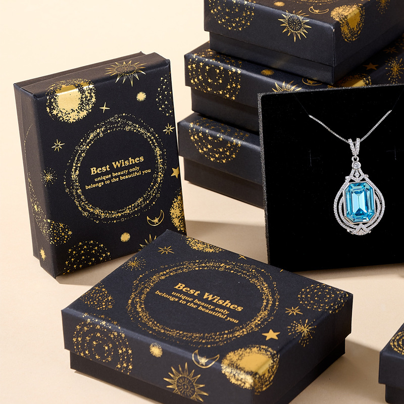 In Stock Black Hot Stamping Jewelry Box Classic Gold-Plated Watch Box Accessory Packaging Box Luxury Earring Ring Necklace Box