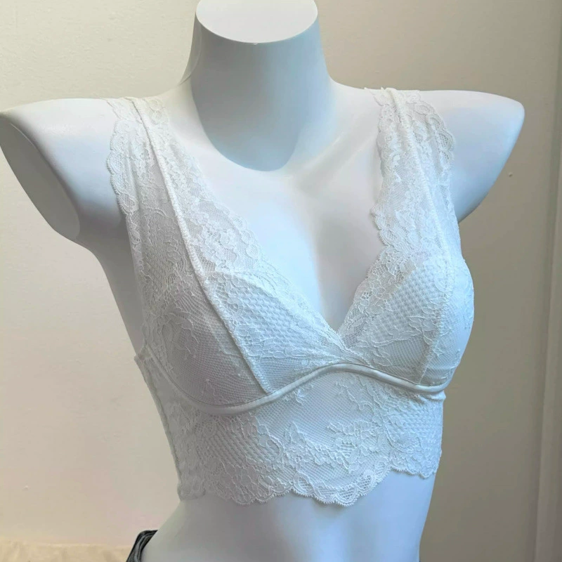 Lace underwear, push up bra, white wireless bra, top with cups, bra top, set, french style